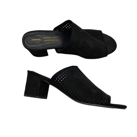 George Mules black Peep Toe slide fits 8 - 8.5 US heels - Picture 2 of 11